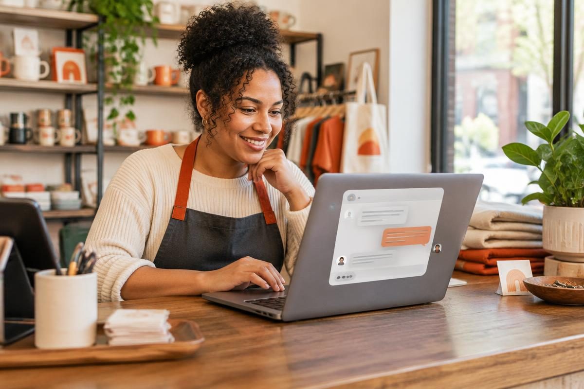 Small-business owner using a customer chat assistant
